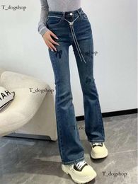 2024 Spring Channel Nouveau conception de double lettre classique Flocking Logo High Waist Lig Leg Designer Designer Women's Jeans à la mode jeans de haute qualité 250