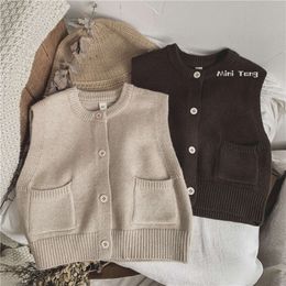 2024 Spring Children's Waistcoat Mouwloze Jackets Kinderen gebreide vest voor jongens Girls Vesten Baby Warm zachte jas kleding L2405
