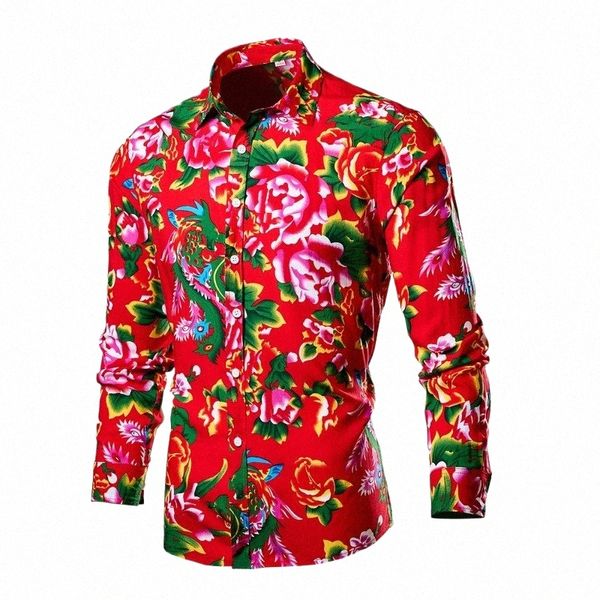 2024 Primavera Chino Fi Noreste Fr Patrón gráfico Camisa roja china Hombres Mujeres LG Manga Roja Dr Camisa 6XL 8XL 80nk #