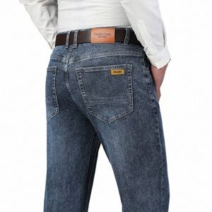 2024 Printemps Classique Hommes Droit Lâche Mince Jeans Busin Fi Luxe Pantalon Stretch Denim Pantalon Mâle Marque Bleu Gris 77Zb #