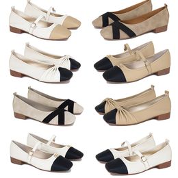 Chaussures de styliste pour femmes, nouvelle collection de printemps 2024, avec nœud coloré, Beige, noir, talon bas, tête carrée, bouche peu profonde, chaussures simples 36-41