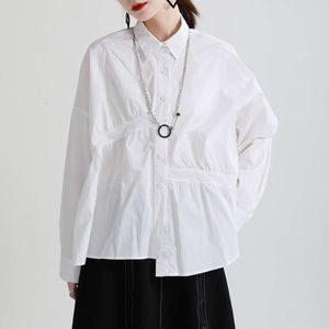 2024 Lente Mode Nieuwe Retro Hong Kong Stijl Shirt Dames Losse Grote Editie Onregelmatige Lange Mouwen Shirt Dames Design Sense Top