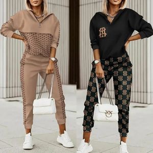 2024 primavera moda mujer estampado a cuadros cremallera frontal con capucha Top pantalones conjunto dos piezas traje pantalones prendas de vestir femeninas 240309