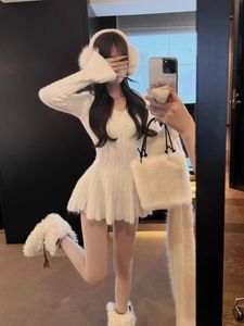 2024 Lente Gebreide Y2k Korte Feestjurk Vrouwen Witte Elegante Slanke Mini Jurk Casual Kawaii Jurk Koreaanse Fashion Chic 240202
