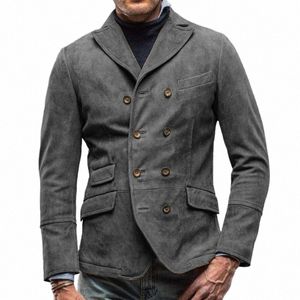 2024 printemps hommes Vintage vestes couleur unie Lg manches Double boutonnage revers manteau hommes Fi tenues hiver vêtements d'extérieur O702 #