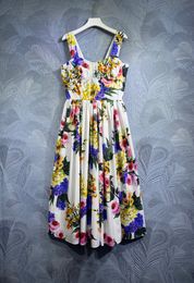 Robe mi-longue à imprimé Floral multicolore, sans manches, col Slash, robes décontractées, printemps 2024, F4M061403