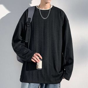 2024 Lente Nieuwe Casual Hoge Kwaliteit Textuur Jacquard Bottom Sweater Heren T-shirt met grote mouwen