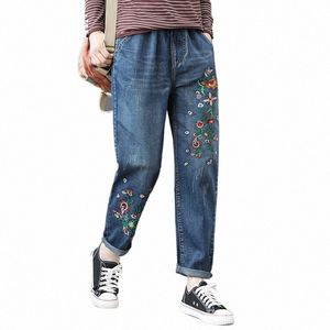 2024 lente nieuwe borduurwerk jeans dameskleding elastische streetwear losse denim broek vintage hoog getailleerde baggy mom jeans Q5759 63dw #