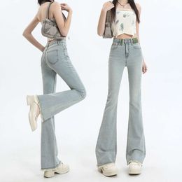 2024 Spring New Light Color Micro Horn Jeans Womens High Taist Slim Elastic
