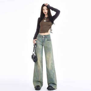 2024 Spring New Square Pocket Pocket Nostalgic Jeans Femmes Spicy Girls Low Right Jame