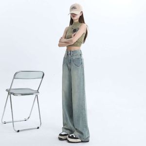2024 Spring Nieuwe wide benen Jeans dames losse hoge taille draperende veelzijdige vloer vegen broeken slanke rechte been lange broek