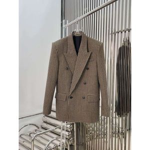 2024 Spring Nieuwe vrouwen 50% Wol Plaid Double Breasted Blazer jas met MIDI -rokpakken Sets GDNZ 2.18