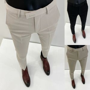 2024 Spring Solid Color Suit Pants Borded Borded Business Casual Formal Pants Fit Office Social Clothing Male Clothing