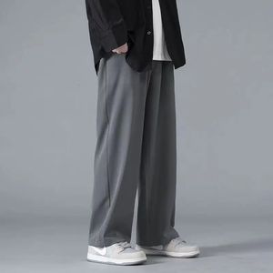 2024 Spring Solid Color rechte broek Man Elastische taille losse casual Harajuku broek Japanse stijl dunne kleding 240326