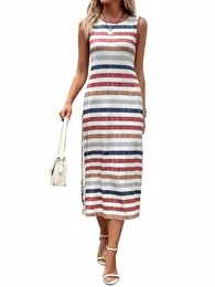 2024 Primavera / Verano Frontera cruzada Europa y América Deseo AliExpr Nuevas mujeres Sleevel Stripe Casual Split Dr para mujeres V7P2 #