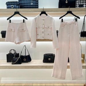 2024 printemps / été Maj * e Small Fragrant Pink Plaid Plaid Plaid High Wide Pants Pantalon de jambe