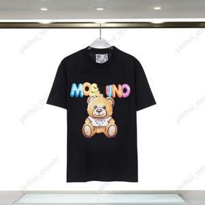 2024 Lente/Zomer Moschinoes Dames t-shirt Teddybeer handgetekende schetsprint loszittend unisex T-shirt met korte mouwen puur katoen trendy versie yhl