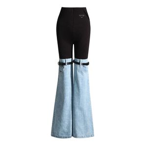 2024 printemps/été nouveau cordon élastique plissé pantalon décontracté jean extensible pantalon évasé jean femmes