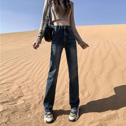 2024 lente/zomer nieuwe hoge taille slank fit massieve kleur rechte poot jeans smalle editie rechte been broek