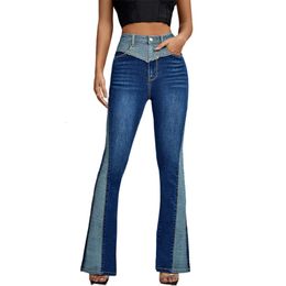 2024 lente/zomer nieuwe jeans modieuze splicing contrast kleur hoge taille afslank