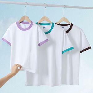 2024 Lente/zomer Nieuwe Effen Kleur Korte Mouwen Paar Puur Katoen Casual Losse Trendy T-shirt Maatwerk