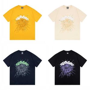 2024 Primavera/Verano Nueva Sp5DER Spider Web Print Casual suelta para hombres y mujeres Camiseta de manga corta de moda y versátil