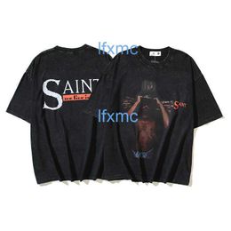 2024 PRIMAVERA/NOVEDAD DE VERANO camiseta americana Hip Hop Saint pintura al óleo religiosa lavado Vintage manga corta moda BHPF