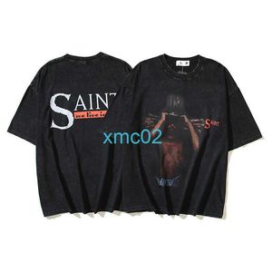 2024 Printemps / été Nouveau t-shirt American Hip Hop Saint Saint Religieux peinture à l'huile Lavage Vintage Mode à manches courtes