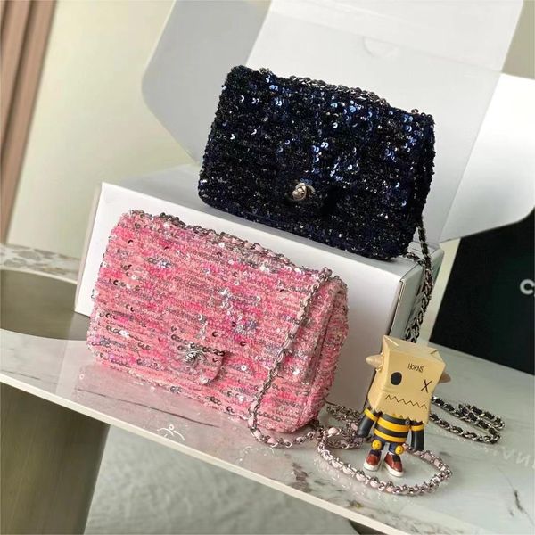 2024 Spring Summer más nuevo mini CF Totas de diseñador de lujo bolsas para mujeres Bling Bling Bling Glitter Bolsos de hombro Lectin Bolsos de bolso de bolsas de bolsas de bolsas