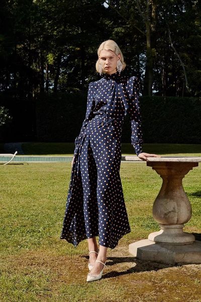 Robe longue décontractée à manches longues et col montant pour femme, imprimé à pois, à volants, collection printemps-été 2024, AS017