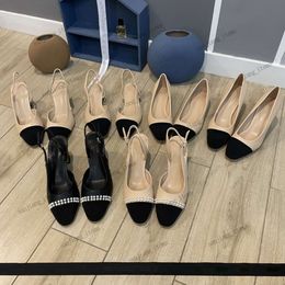 2024 lente zomer slingbacks Suède zwarte pet teen beige lederen sandaal schoenen blok hoge hakken cap teen slides Ballet platte mary jane Naakt Pompen Parel feestjurk Schoen