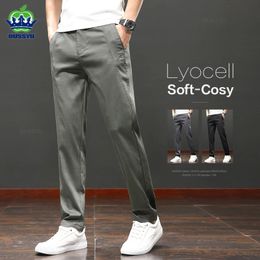 2024 Spring Summer Sold Stretch Lyocell Tissu Pantalon décontracté Men Laissez la taille élastique Business Green pantalon mâle 240415