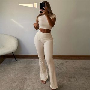 2024 Lente De nieuwe aanbieding Sexy Slim Fit Open Navel T-shirt met korte mouwen Hoge taille Strakke casual broek Set Hot