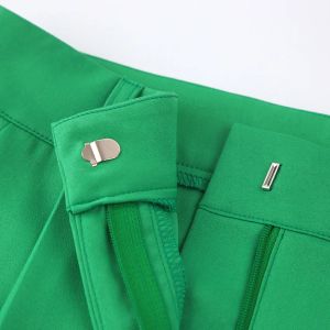 2024 Spring Women's Green High Taist Pantalon de jambe larges Ladies Suit Pantal