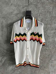 2024 SS SS Custom V-Neck Diamond Pattern Sweater Shirt avec boutons politiques en coton 100% pur
