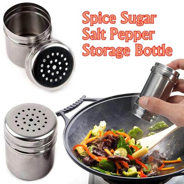 2024 Pot d'épices en acier inoxydable drague Saline Saline Spice Poivre Shaker L'assaisonnement peut rotatif Cover Multi-Purpose Kitchen Tool en acier inoxydable