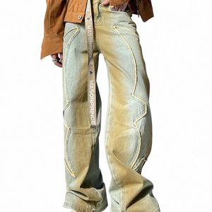 2024 Street Retro High Taille Jeans Hommes Mer Lâche Butted Pantalon à jambes larges Style gothique Street Baggy Jeans Denim Pantalon Y2k V92t #