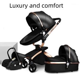 2024 Poussettes # Cuir de luxe 3 en 1 Bébé Suspension bidirectionnelle 2 Siège d'auto de sécurité Born Bassinet Carriage Pram Fold1 Vendre comme des petits pains chauds Marque designer élastique doux