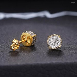 Pendientes de tuerca de circonia cúbica para hombre y mujer, aretes ostentosos con diamantes de cobre dorado, joyería de Hip Hop, orejera de rapero 2024