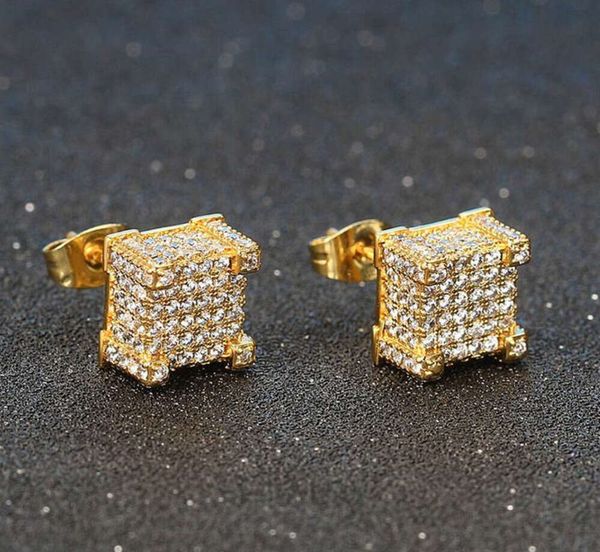 Boucles d'oreilles de luxe pour femmes et hommes, rappeurs glacés, piercing Hip Hop, anneau d'oreille plaqué or, bijoux vente en gros AA, 2024