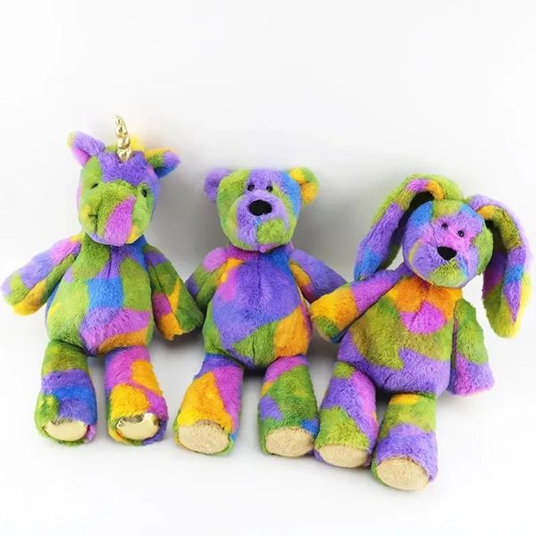 2024 juguetes de animales de peluche, lindos 35cm, oso colorido, conejo, unicornio, arcoíris, muñeca linda suave