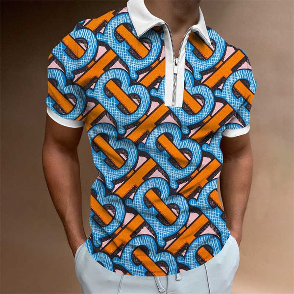 Polo à manches courtes pour hommes, T-shirt décontracté à motif 3D avec fermeture éclair, grand haut d'été 2024