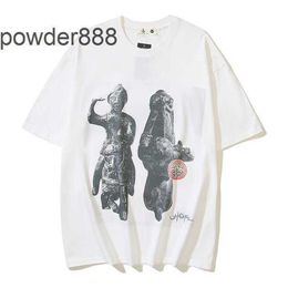 2024 Été American Street Trendy Half Mancheve Loose Couple Yama Stone Statue Abstract Imprimez T-shirt Shirt Trend
