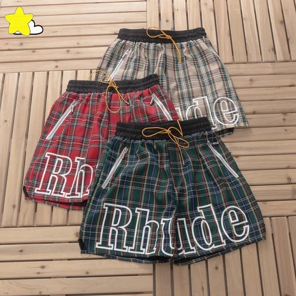 Short à carreaux abricot vert rouge pour hommes et femmes, culotte ample avec cordon de serrage, haute qualité, maille intérieure, été 2024