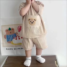 2024 Zomer Babykleding Set Baby Casual woonkleding Set Wafle Bear TE en Shorts 2 PCS Pakken voor Baby Boys Girls