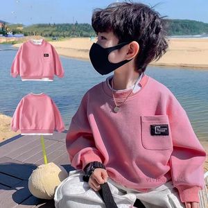 Jongens nep tweedelige sweatshirt kinderen roze casual tops met lange mouwen 2024 lente kindersportkleding Z6882