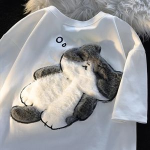 2024 Zomer Cartoon Cat Dames T -shirt Koreaans Simple Casual korte mouw Fun Sweet Cute Y2K Tops 240424