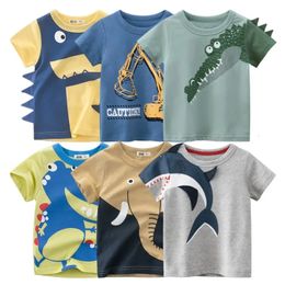 2024 Summer Children Camiseta de dibujos animados 3D para niños Impresión de animales Dinosaurio Tiburón TH CAMIS TOPS Tops Cabina para niños 240511