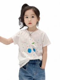 2024 Zomer Kinder T-shirt Meisjes Kersenprint Zachte T-shirt Met Korte Mouwen U2T1 #