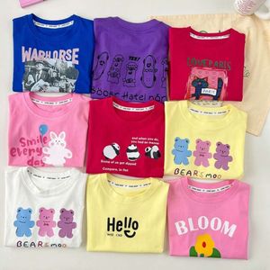 2024 Summer Children T-shirt Tops met korte mouwen voor kinderen Cartoon Girls Tees Candy Color Boys Shirts Toddler Outfits Kleding L2405